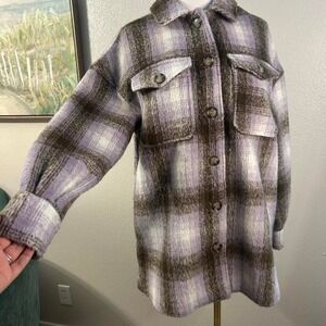 Oversized‎ Plaid Lavender Shacket Jacket Brown Button Up - Size M/L